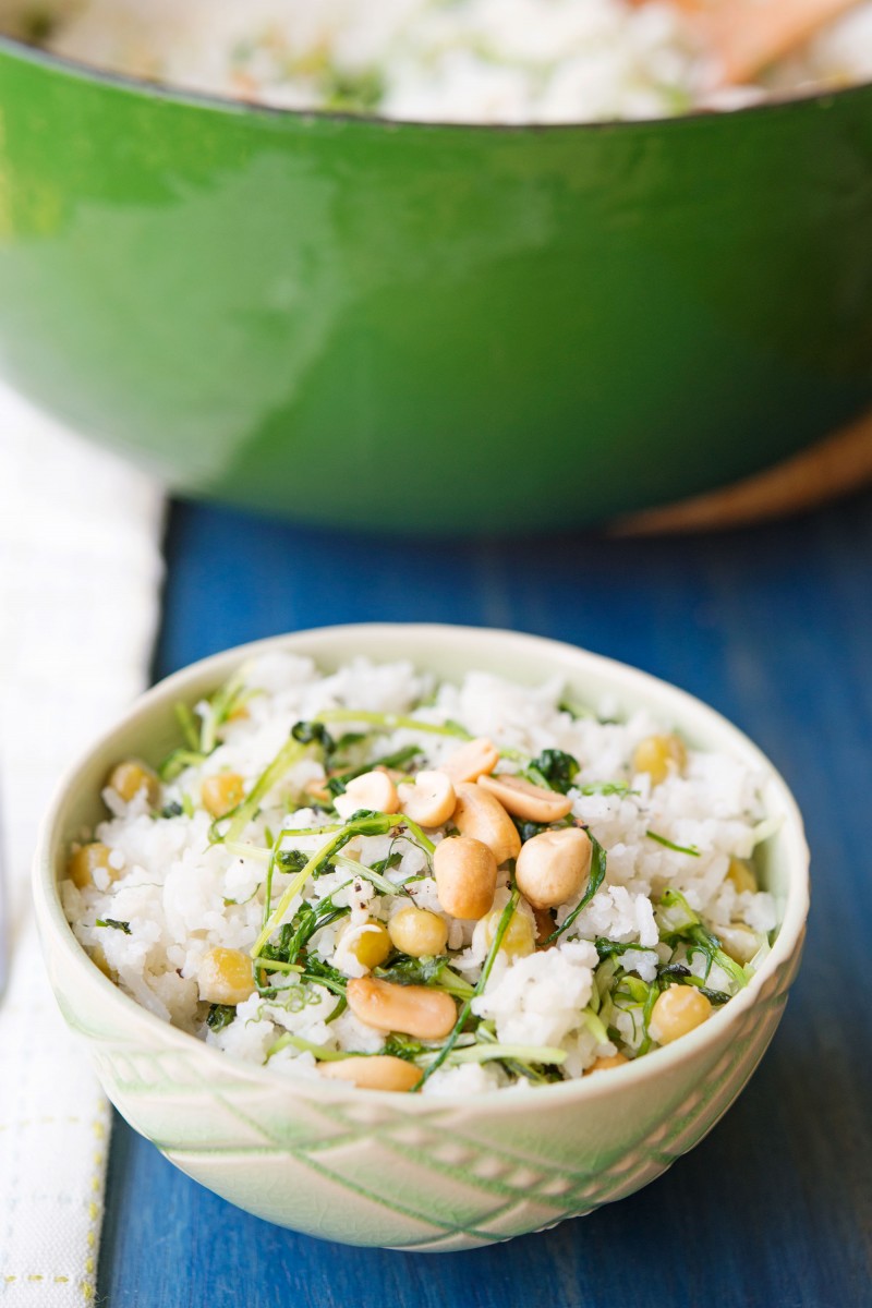 Coconut Rice with Pea Tendrils