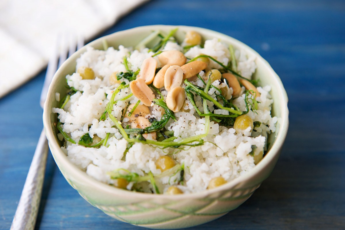 Coconut Rice with Pea Tendrils