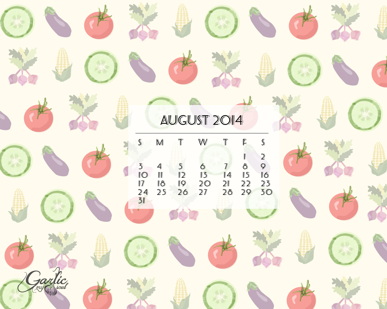 August Desktop Calendar | Garlic, My Soul