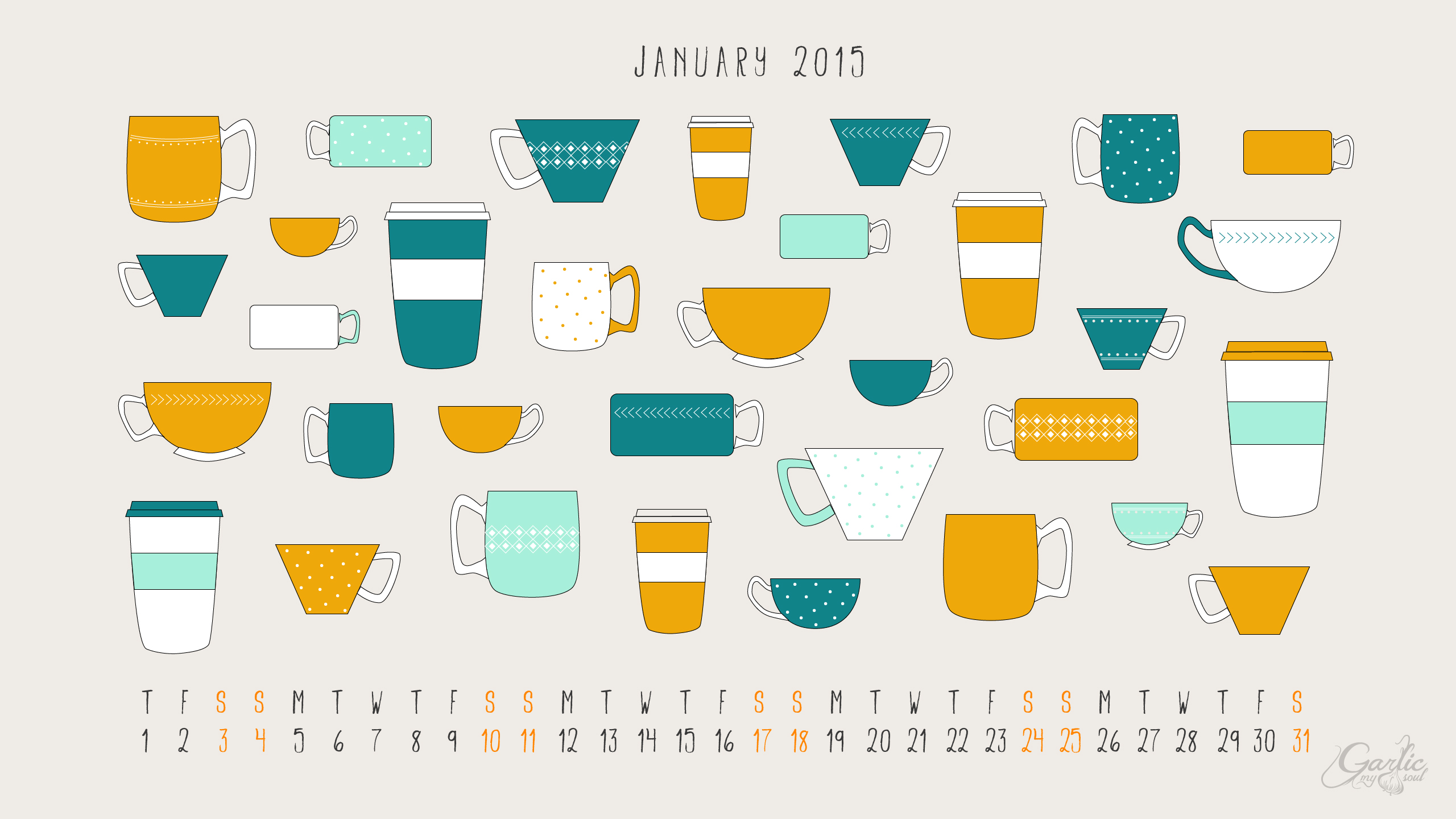 January Desktop Calendar | Garlic, My Soul