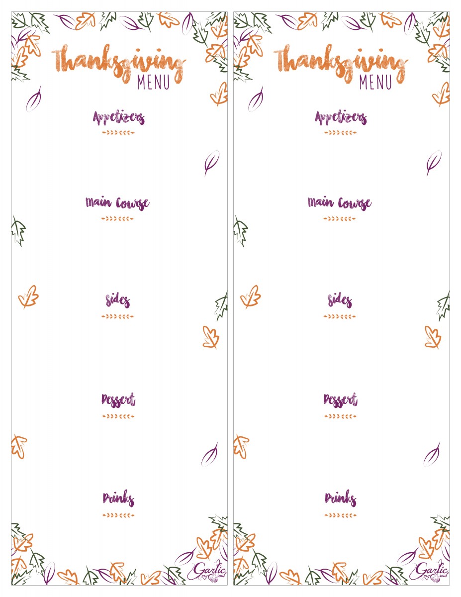 Thanksgiving Downloadable Menu | Garlic, My Soul & Megan Roy Designs